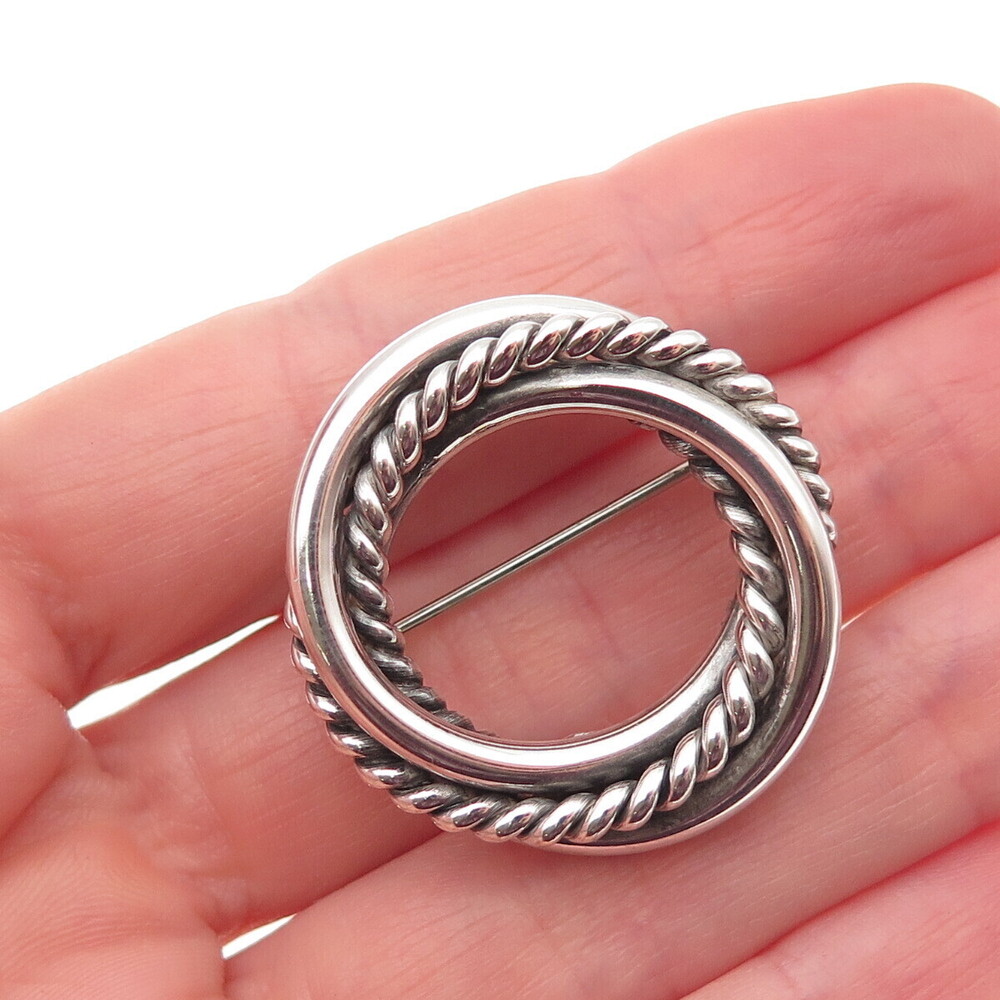 925 Sterling Silver Vintage Mexico Interlocked Circle Oxidized Pin Brooch